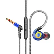 3PCS T05 Heavy Bass Gaming Sports Hanging Ear 3.5mm Wired Control Earphone Headphones with Mic BLUE COLOR
