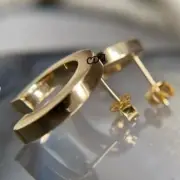 Solid Metal Men's Trendy "U" Shape Stud Earring 14k Yellow Gold Plated Silver