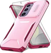 Asuwish Phone Case for Samsung Galaxy S24 FE 5G with Tempered Glass Screen Protector and Slide Camera Cover Slim Rugged Hybrid Shockproof Protective Cell Accessories S 24 EF S24FE 24S Women Men Pink