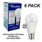 6 x 15W Dimmable LED Light Globes Bulbs Lamps Cool White B22 Bayonet - 1400Lm