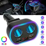 12V 2 Way QC3.0 Car Cigarette Lighter Socket Splitter Dual USB Charger Adapter