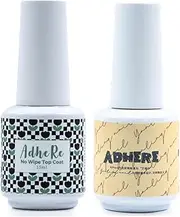 Adhere 2X15ML No Wipe Top Coat and Base Coat Gel Nail Polish Set,Shine Finish and Long Lasting, UV LED Soak Off Gel Nail Polish Base and Top Coat Kit