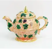 Bejeweled Enameled Trinket Box/Figurine With Rhinestones-Vintage Teapot