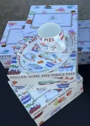 NEW Crown Trent MULLED WINE & MINCE PIES cup & saucer 2-pc Bone China set