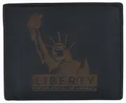 Mens RFID Blocking Cowhide Leather Bifold Wallet Statue of Liberty Logo