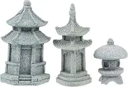 3pcs Miniature Fairy Garden Decoration Japanese Pagoda Lantern Mini Statue Zen Garden Meditation Ornaments for Garden Patio Micro Landscape Bonsai Decoration Grey