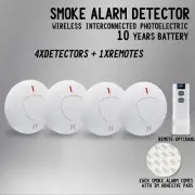 4 Pack Smoke Alarm Wireless Interconnected Photoelectric Detector 10 Year+Remote