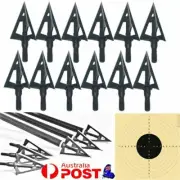 12pcs Broadheads 100 Grain 3 Fixed Blade Archery Arrow Heads Bow Hunting Black