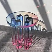 Acrylic Side Table - Round Gradient Coffee Table - Clear Rainbow Acrylic End Table - Creative Bedside Table Nightstand for Living Room Bedroom, Acrylic Tables, 60 X 45 Cm,B