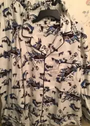 St Johns Bay Flannel 2pc Pajama Set Men's Size XL Cream Scenic Skiing Lounge Pj