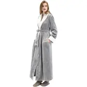 Nevenka Womens Winter Robe Soft Plush Warm Spa Long Bathrobe Pajamas-Grey
