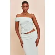 Sage Onion Skin Ruched Side Asymmetric Top, Sage