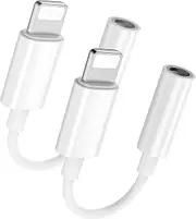 [2-Pack] Lightning To Headphone 3.5mm Jack Adapter Dongle for iPhone 14 13 12 11 SE 2020 XS XR X 8 7 iPad 2 Pack - White