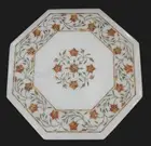 Carnelian Stone Inlay Wor k Coffee Table Top White Marble Sofa Side Table