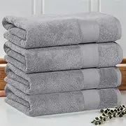 [Superior] Turkish Cotton Bath Towel Set of 4, Body Towels for Shower, Guest Bath, Home Bathroom Essentials, Quick Drying, Thick, Soft, Plush Heavyweight, Spa, Hotel, Resort, Aria Collection, Grey