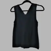Madewell Top XS Black Ribbed Tank Open Crossed Back Ottoman Jacquard Ribbed