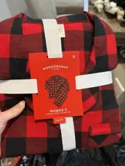 Women's Buffalo Check Plaid Flannel Pajama Set S Small Black/Red Wondershop