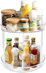 2 Tier Turntable Cabinet Organizer Spice Storage Rack, 23.5 cm Clear Plastic Spinning Spice Rack Storage Cosmetic Makeup Organizers for Table, Pantry, Shelf, Vanity, Bathroom
