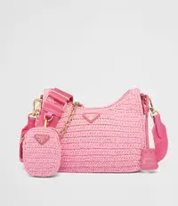 在飛比找樂天市場購物網優惠-PRADA 芭比粉紅編織子母肩背包 Prada Re-Edi
