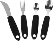 ULTECHNOVO Elderly Cutlery Adaptive 4pcs Utensil Set Large Handles Spatula Spoon Fork Portable Reusable for Disabled Hand Injuries