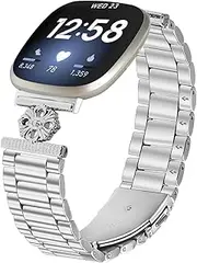 Metal Bands Compatible with Fitbit Versa 4＆Sense 2, Adjustable Casual Sport Replacement Strap Accessories for Fitbit Versa 3＆Sense bands women men (Silver, One Size)