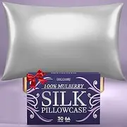 DECOLURE 100% Pure Mulberry Silk Pillow Case Standard Size – Highest Grade 30 Momme 6A+, Luxuriously Soft & Cooling Silk Pillowcase for Hair & Skin, Hypoallergenic, Breathable, Hidden Zipper (Silver)