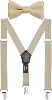[ORSKY] Adjustable Leather Braces for Men Suspenders and Bow Tie Set for Tuxedo