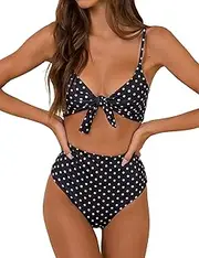 [Honlyps] Bikini Swimwear Womens High Waisted Two Piece Swimsuit Tie Knot High Cut Bathing Suit for Women