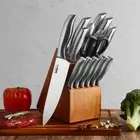15 Piece Stainless Steel Knife Set with Block and Sharpener - Sharp Knife Block