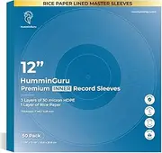 HumminGuru 3-Ply Premium Inner Record Sleeves 12 Inch. Rice Paper Lined Master Sleeves. Anti-Static Vinyl Record Sleeves, Acid-Free Thick HDPE 3+1 Layer in 7 Mil, 50 Pack (12” Master Inner Sleeves)