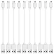10 Pack 20cm Short Data Transfer Charger Charging Micro USB Cable Cord for Android Phone Device Tablet Bulk White TPE Plastic