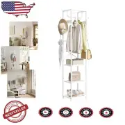 Space-Saving Industrial Coat Rack with 3 Shelves & 12 Hooks in Timeless White