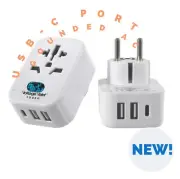 Travel Power Adaptor Plug Continental Europe 2 Port USB-A, 1 USB-C Grounded AC