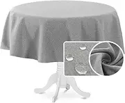 H.VERSAILTEX Round Linen Textured Table Cloth Thick Fabric Wrinkle Free Washable Dust-Proof Tablecloth for Dining, Buffet Parties, Picnic, Events, Weddings and Restaurants, 177cm Round, Grey