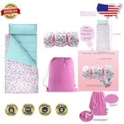 Kids Lightweight Nap Mat with Soft Pillow & Blanket - Pink Floral Design
