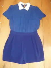 ATMOSPHERE PRIMARK DARK BLUE BLACK WHITE PETER PAN COLLAR CHIFFON CREPE PLAYSUIT