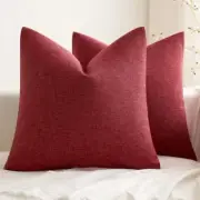 Pack of 2 Christmas Linen Pillow Covers Square 18" x 18" (Pack of 2) Burgundy