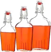 Baderke 3 Pcs 5oz/ 150ml, 8.5oz/ 250ml, 12.5oz/ 375 ml Glass Flask for Liquor Swing Top Glass Bottles Flip Top Flask Bottles for Vanilla Extract, Syrup, Juice, Wine, Whiskey