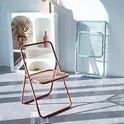 Portable Balcony Chair, Metal Collapsible Dining Stool, Lightweight Folding Chair with Breathable Mesh Seat for Camping Kitchen(Orange)