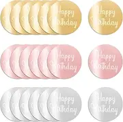21Pcs Acrylic Cupcake Toppers, Happy Birthday Cake Toppers, Round Mirror Cupcake Disc, Acrylic Cake Topper for DIY Birthday Party Decoration (Gold, Silver and Rose Gold)