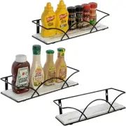 Wall Mounted Curved Black Metal and White Wood Kitchen Spice Racks, 3 Piece Set