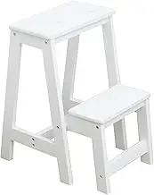 Foot Stool Folding Step Stool Wood Ladder Chair 2 Step Ladders Lightweight Foldable Stepladder for Home Kitchen Loft Camping Foot Stools,White