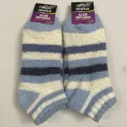 AirPlus Fuzzy Sock Aloe Infused Ultra Comfort 2 Pk Blue Stripe Adult Low Cut