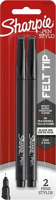 Sharpie Pen Felt Tip 0.4mm Fine Tip 2/Pk Black Permanent Ink Office School Home