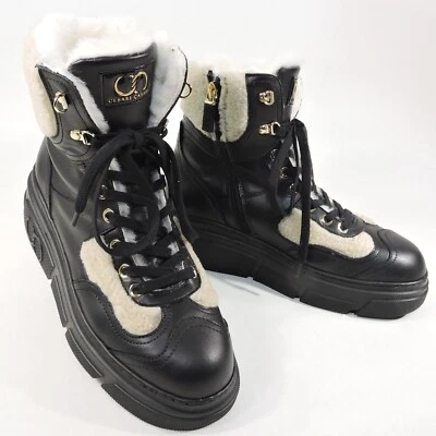 CASADEI WOMEN'S BLACK SOFT LEATHER WHITE MERINO FUR WINTER FASHION BOOTIE