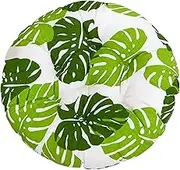 Round Chair Cushions, 16x16 Monstera Leaf Pattern Round Seat Cushion with Tie and Polyester StuffingCotton Linen Chair Pads Outdoor Cushions-
