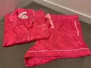 BNWT Peter Alexander Hot Pink Pink Trims Zebra Stripes Satin Summer Set-SIZE 3+