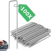 Forever Speed Pack of 100 Galvanised Steel Ground Anchors, 150 mm Long, 30 mm Wide, 3 mm Diameter, Anti-Rust Pegs, Stable for Weed Control Fabric, Garden Fleece, Fence, Mulch, Artificial Grass