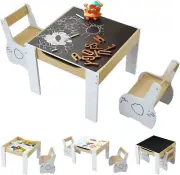 Kids Table and 2 Chairs Set Childrens Desk with Storage Wooden Toddler Furniture