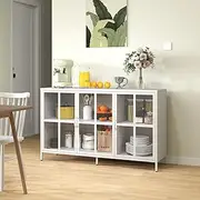 Storage Cabinet with 3 Glass Doors,Modern Metal White Accent Cabinet,Sideboard Buffet Cabinet with Shelves,Steel Freestanding Sideboard Storage Cabinet for Living Room,Dining Room,Kitchen,Bedroom